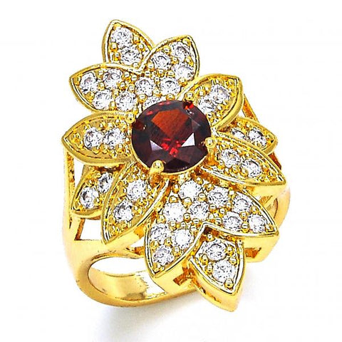 Anillo Multi Piedra 01.346.0002.07 Oro Laminado, con Zirconia Cubica Granate y Blanca, Pulido, Dorado