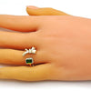 Anillo Multi Piedra 01.213.0035 Oro Laminado, Diseño de Arco, con Zirconia Cubica Verde, Pulido, Dorado