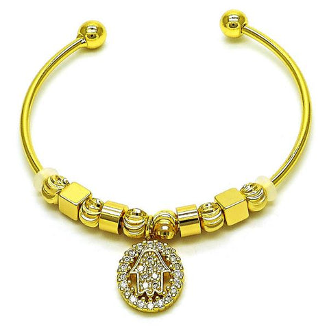 Aro Individual 07.299.0005 Oro Laminado, Diseño de Mano de Dios, con Micro Pave Blanca, Diamantado, Dorado