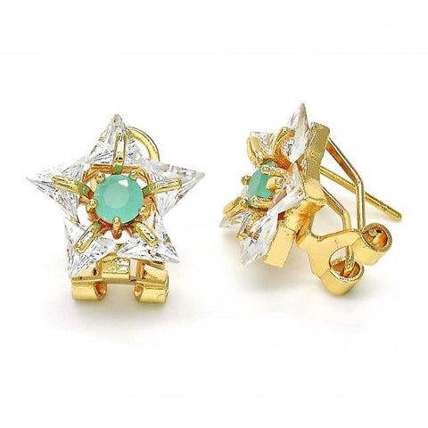Arete Dormilona 02.217.0082.5 *PROMO* Oro Laminado, Diseño de Estrella, con Zirconia Cubica Turquesa y Blanca, Pulido, Dorado