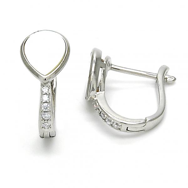 Argolla Huggie 02.186.0056.15 Plata Rodinada, Diseño de Gota, con Zirconia Cubica Blanca y Madre PerlaMarfil, Pulido,