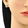 Arete Dormilona 02.156.0594 Oro Laminado, Diseño de Buho, con Micro Pave Blanca, Pulido, Dorado