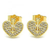 Arete Dormilona 02.156.0480 Oro Laminado, Diseño de Corazon, con Micro Pave Blanca, Pulido, Dorado