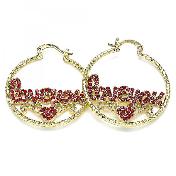 Argolla Mediana 02.351.0108.35 Oro Laminado, Diseño de Amor y Corazon, Diseño de Amor, con Cristal Granate, Diamantado, Dorado