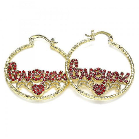Argolla Mediana 02.351.0108.35 Oro Laminado, Diseño de Amor y Corazon, Diseño de Amor, con Cristal Granate, Diamantado, Dorado