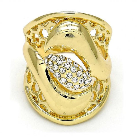 Anillo Multi Piedra 01.160.0003.08 Oro Laminado, Diseño de Flor, con Cristal Blanca, Pulido, Dorado