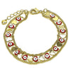 Pulsera Elegante 03.213.0220.1.07 Oro Laminado, Diseño de Corazon y Ojo Griego, Diseño de Corazon, Esmaltado Rojo, Dorado