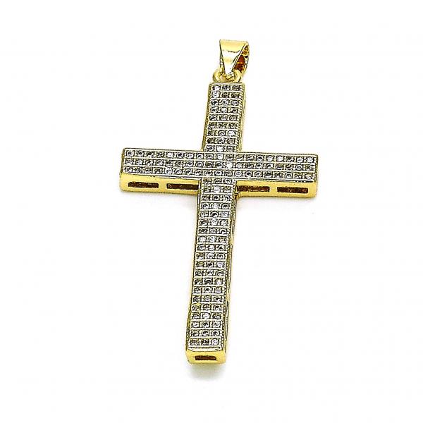 Dije Religioso 05.102.0041 Oro Laminado, Diseño de Cruz, con Micro Pave Blanca, Pulido, Dorado