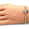 Pulsera Bolo Ajustable 03.368.0045.11 Oro Laminado, Diseño de Mano de Dios y Bola, Diseño de Mano de Dios, con Micro Pave Blanca, Esmaltado Azul, Dorado