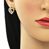 Juego de Arete y Dije de Adulto 10.199.0104.2 Oro Laminado, Diseño de Corazon, con Micro Pave Granate y Blanca, Pulido, Dorado