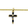 Collares con Dije 04.284.0015.2.22 Oro Laminado, Diseño de Cruz, con Zirconia Cubica Negro, Pulido, Dorado