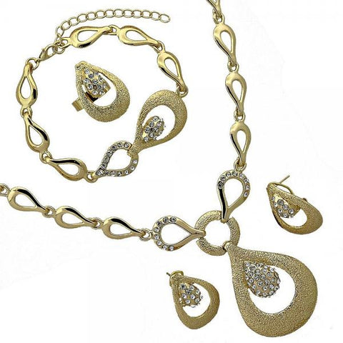 Collar, Pulso, Arete y Anillo 06.191.0053 Oro Laminado, Diseño de Gota, con Cristal , Dorado