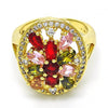 Anillo Multi Piedra 01.266.0025.07 Oro Laminado, Diseño de Flor, con Zirconia Cubica Multicolor, Pulido, Dorado