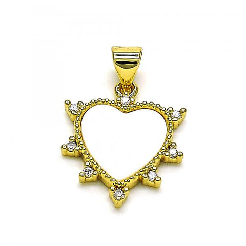 Dije Elegante 05.341.0059 Oro Laminado, Diseño de Corazon, con Madre Perla Blanca, Pulido, Dorado