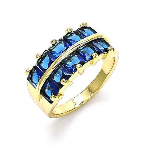 Anillo Multi Piedra 01.346.0020.4.09 Oro Laminado, con Zirconia Cubica Zafiro Azul, Pulido, Dorado