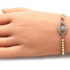 Pulsera Bolo Ajustable 03.368.0046.11 Oro Laminado, Diseño de Ojo Griego y Bola, Diseño de Ojo Griego, con Micro Pave Multicolor y Zirconia CubicaBlanca, Pulido, Dorado