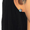 Arete Dormilona 02.336.0092.1 Plata Rodinada, Diseño de Ojo Griego, con Opal Topacio Azul, Esmaltado Azul Claro, Oro Rosado