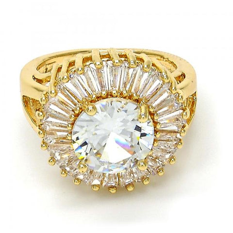 Anillo Multi Piedra 01.205.0010.4.08 Oro Laminado, Diseño de Flor, con Zirconia Cubica Blanca, Pulido, Dorado