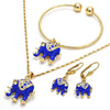 Collar, Pulso y Arete 06.63.0182.5.GT Oro Laminado, Diseño de Elefante, con Cristal Blanca, Esmaltado Azul, Dorado
