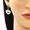 Arete Colgante 02.377.0029 Oro Laminado, Diseño de Corazon y Ojo Griego, Diseño de Corazon, con Zirconia Cubica Negro, Esmaltado Blanco, Dorado