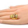 Anillo Multi Piedra 01.241.0032.07 Oro Laminado, Diseño de Corazon, con Cristal Blanca, Pulido, Dorado