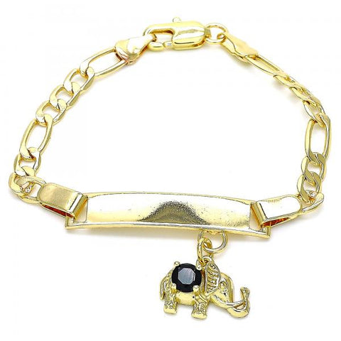 Pulsera con Placa 03.63.2175.2.06 Oro Laminado, Diseño de Con Nombre y Elefante, Diseño de Con Nombre, con Zirconia Cubica Negro, Pulido, Dorado