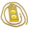 Collares con Dije 04.242.0012.30GT Tono Dorado, Diseño de Rope, con Cristal Blanca, Pulido, Dorado