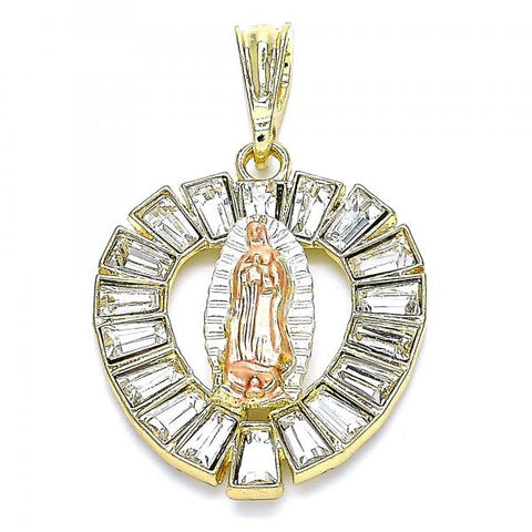 Dije Religioso 05.380.0058 Oro Laminado, Diseño de Guadalupe y Corazon, Diseño de Guadalupe, con Cristal Blanca, Pulido, Tricolor
