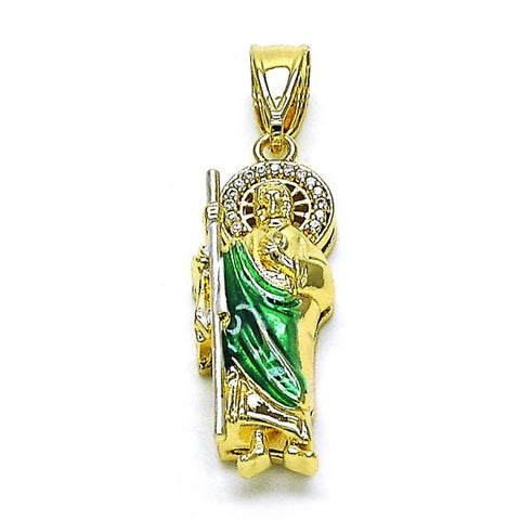 Dije Religioso 05.411.0001.1 Oro Laminado, Diseño de San Judas, con Micro Pave Blanca, Pulido, Tricolor
