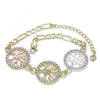 Pulsera Elegante 03.380.0122.07 Oro Laminado, Diseño de Arbol, con Cristal Blanca, Pulido, Tricolor