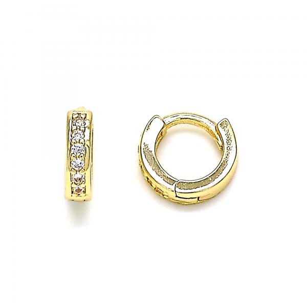 Argolla Huggie 02.156.0284.10 Oro Laminado, con Micro Pave Blanca, Pulido, Dorado