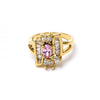 Anillo Multi Piedra 5.170.003.09 Oro Laminado, Diseño de Baguette y Cluster, Diseño de Baguette, con Zirconia Cubica Fucsia y Blanca, Pulido, Dorado