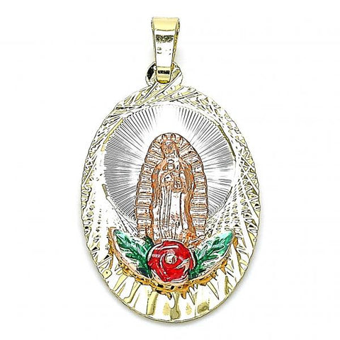 Dije Religioso 05.380.0100 Oro Laminado, Diseño de Guadalupe y Flor, Diseño de Guadalupe, Esmaltado Multicolor, Tricolor