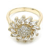 Anillo Multi Piedra 01.210.0105.06 Oro Laminado, Diseño de Flor, con Zirconia Cubica Blanca, Pulido, Dorado