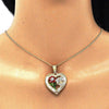 Collares con Dije 04.351.0018.2.20 Oro Laminado, Diseño de Corazon y Flor, Diseño de Corazon, con Cristal Blanca, Pulido, Tricolor