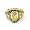 Anillo Multi Piedra 01.380.0025.1.08 Oro Laminado, Diseño de Guadalupe y Flor, Diseño de Guadalupe, con Zirconia Cubica Multicolor, Pulido, Dorado