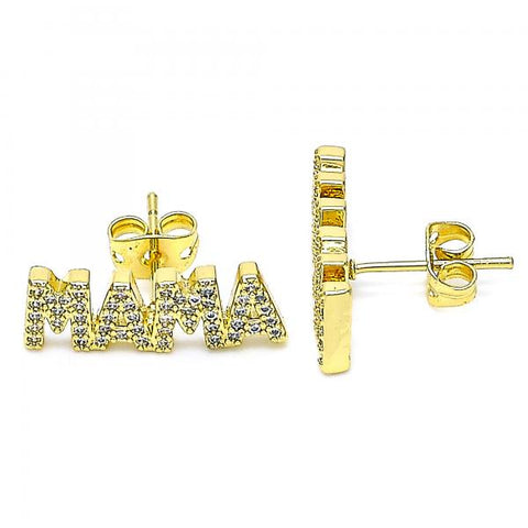 Arete Dormilona 02.341.0071 Oro Laminado, Diseño de Mama, con Micro Pave Blanca, Pulido, Dorado