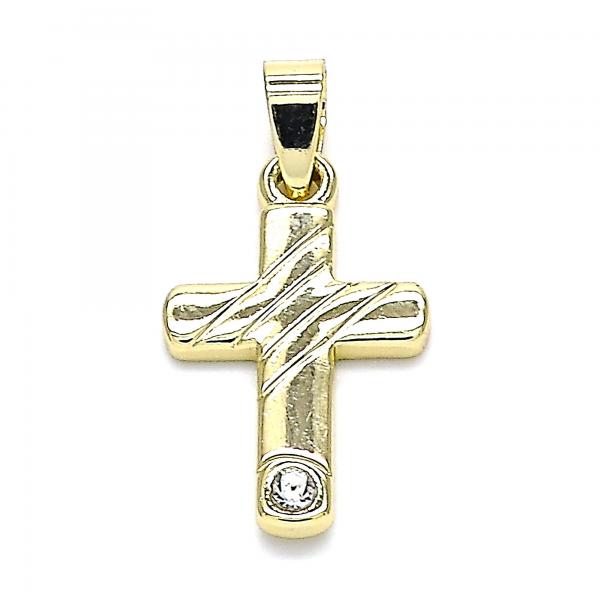 Dije Religioso 05.213.0079 Oro Laminado, Diseño de Cruz, con Cristal Blanca, Pulido, Dorado