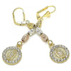 Arete Largo 02.351.0028.1 Oro Laminado, Diseño de Guadalupe, con Cristal Blanca, Diamantado, Dorado