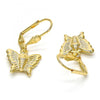 Arete Colgante 5.123.030 Oro Laminado, Diseño de Mariposa, Diamantado, Dorado
