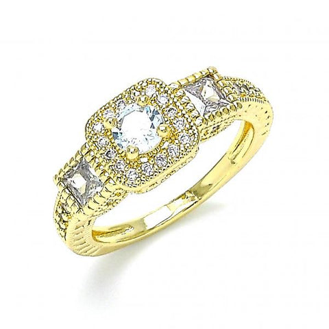 Anillo Multi Piedra 01.94.0005.09 Oro Laminado, con Zirconia Cubica Blanca y Micro PaveBlanca, Pulido, Dorado