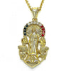 Dije Religioso 05.351.0019 Oro Laminado, Diseño de Guadalupe y Flor, Diseño de Guadalupe, con Cristal Multicolor, Pulido, Dorado