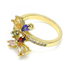 Anillo Multi Piedra 01.221.0004.09 Oro Laminado, Diseño de Gota, con Zirconia Cubica Multicolor, Pulido, Dorado
