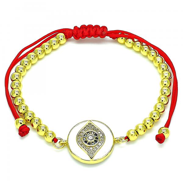 Pulsera Bolo Ajustable 03.368.0047.10 Oro Laminado, Diseño de Ojo Griego y Bola, Diseño de Ojo Griego, con Micro Pave Zafiro Azul y Blanca, Esmaltado Blanco, Dorado