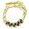 Pulsera Elegante 03.210.0120.07 Oro Laminado, Diseño de Besos y Abrazos, con Zirconia Cubica Negro, Pulido, Dorado