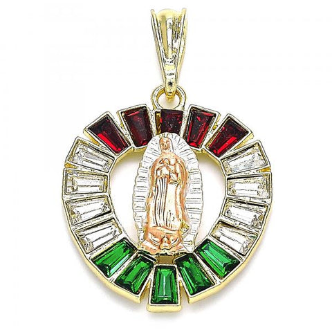 Dije Religioso 05.380.0058.1 Oro Laminado, Diseño de Guadalupe, con Cristal Multicolor, Pulido, Tricolor