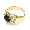 Anillo de Hombre 01.266.0047.2.10 Oro Laminado, con Zirconia Cubica Negro y Micro PaveBlanca, Pulido, Dorado