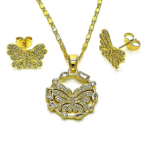 Juego de Arete y Dije de Adulto 10.267.0002 Oro Laminado, Diseño de Mariposa, con Micro Pave Blanca y Zirconia CubicaBlanca, Pulido, Dorado