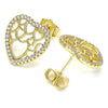 Arete Dormilona 02.156.0512 Oro Laminado, Diseño de Corazon, con Micro Pave Blanca, Pulido, Dorado