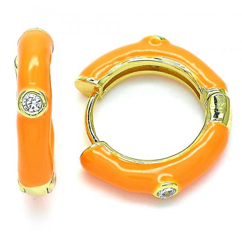 Argolla Huggie 02.362.0004.4.20 Oro Laminado, con Zirconia Cubica Blanca, Esmaltado Naranja, Dorado